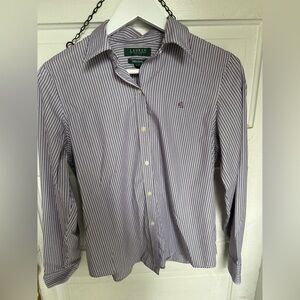 Lauren Ralph Lauren Purple and White Striped Dress Shirt